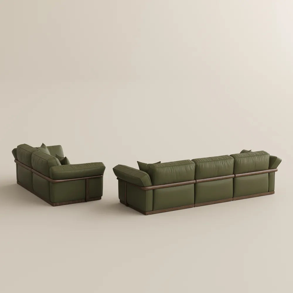 2+3 Seater  Genuine Leather Sofa Set with Solid Wood Frame & Comfortable