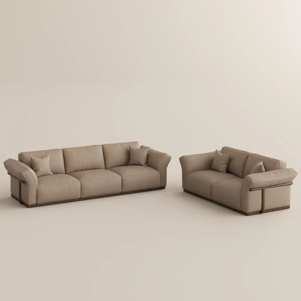 2+3 Seater  Genuine Leather Sofa Set with Solid Wood Frame & Comfortable