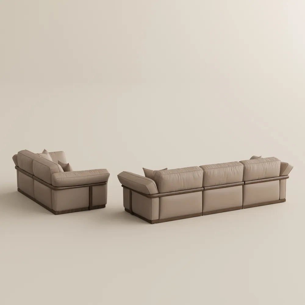 2+3 Seater  Genuine Leather Sofa Set with Solid Wood Frame & Comfortable
