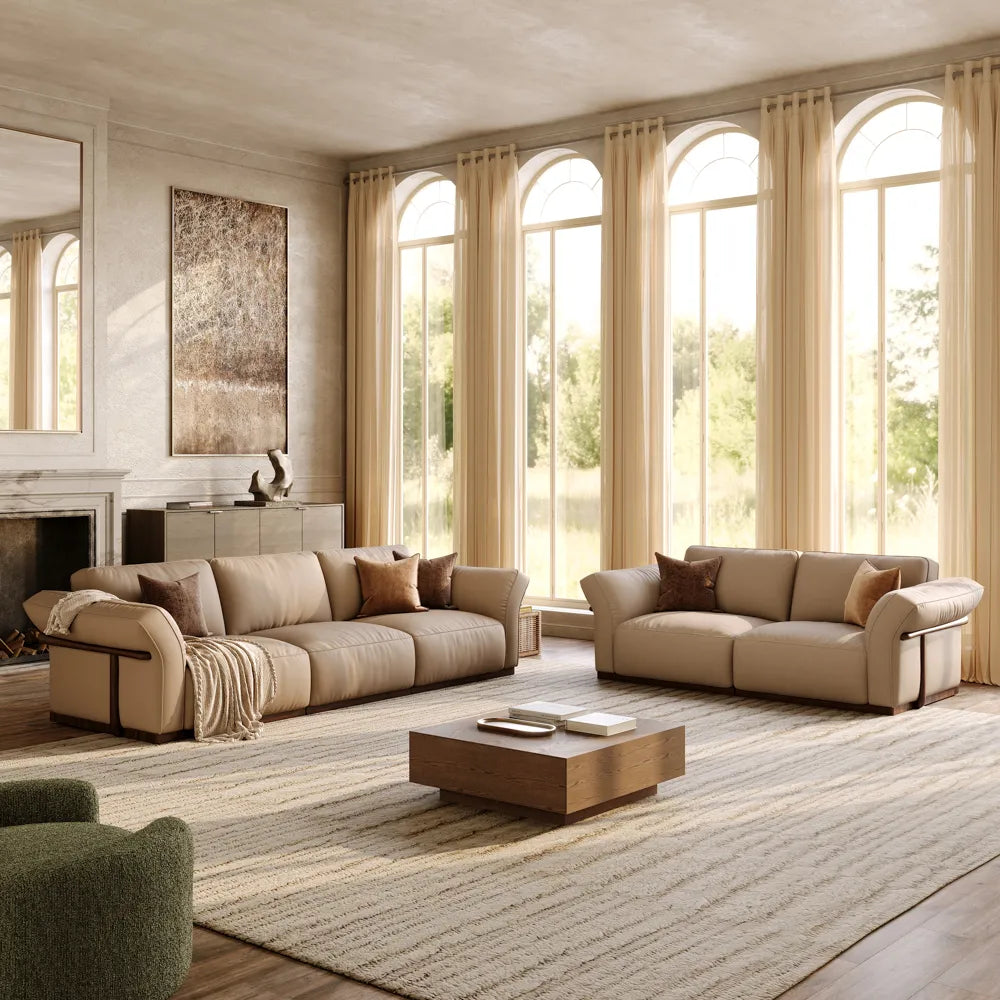 2+3 Seater  Genuine Leather Sofa Set with Solid Wood Frame & Comfortable