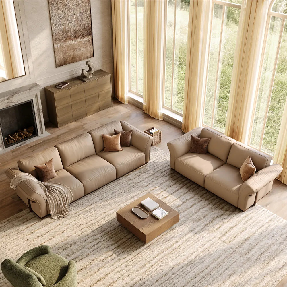 2+3 Seater  Genuine Leather Sofa Set with Solid Wood Frame & Comfortable