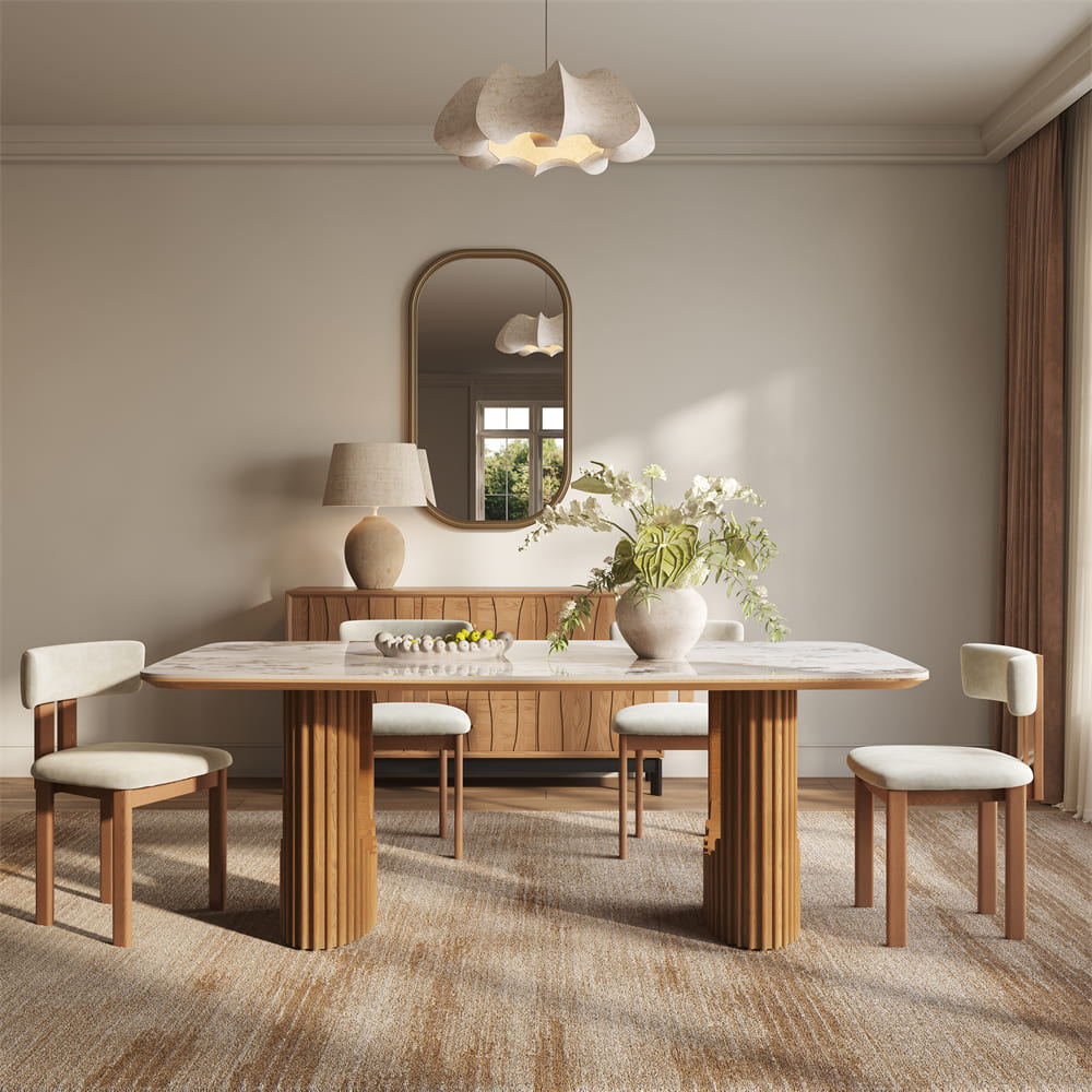 Silva – Table à manger moderne du milieu du siècle en pierre frittée brillante