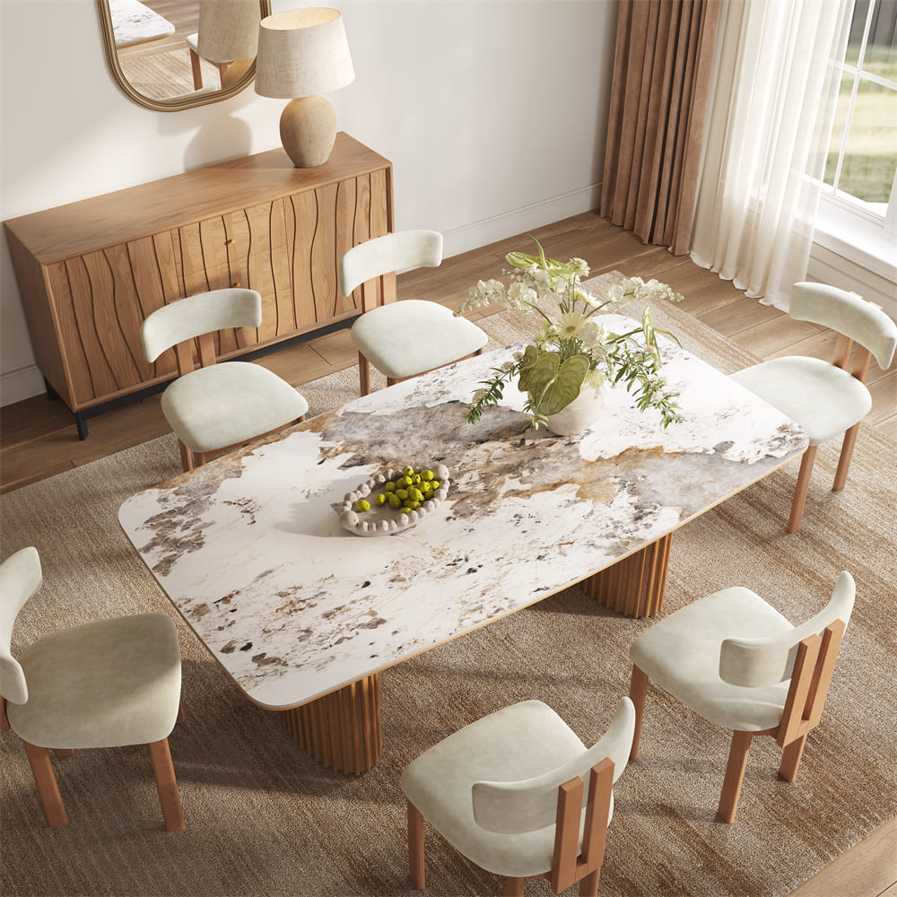Silva – Table à manger moderne du milieu du siècle en pierre frittée brillante