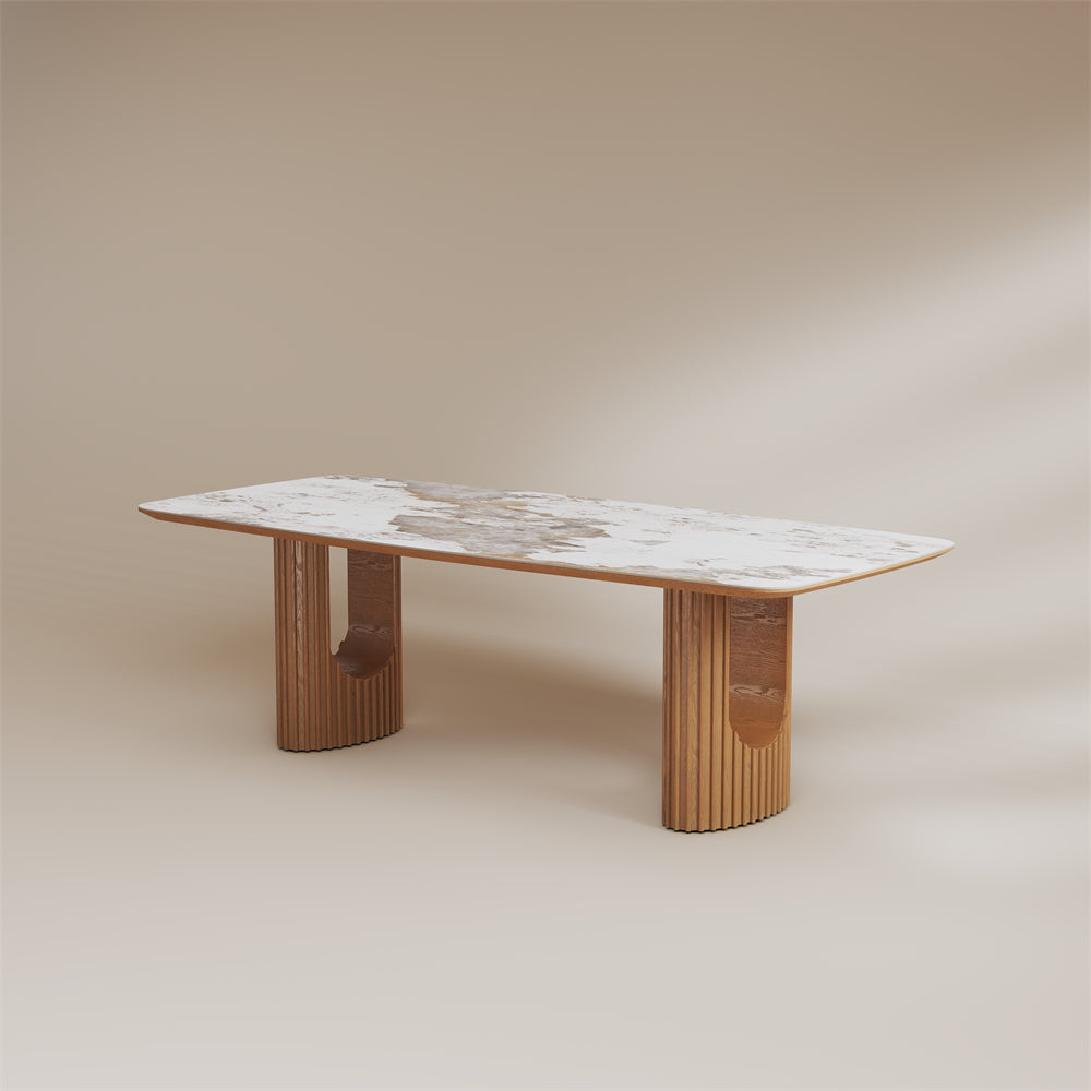Silva – Table à manger moderne du milieu du siècle en pierre frittée brillante