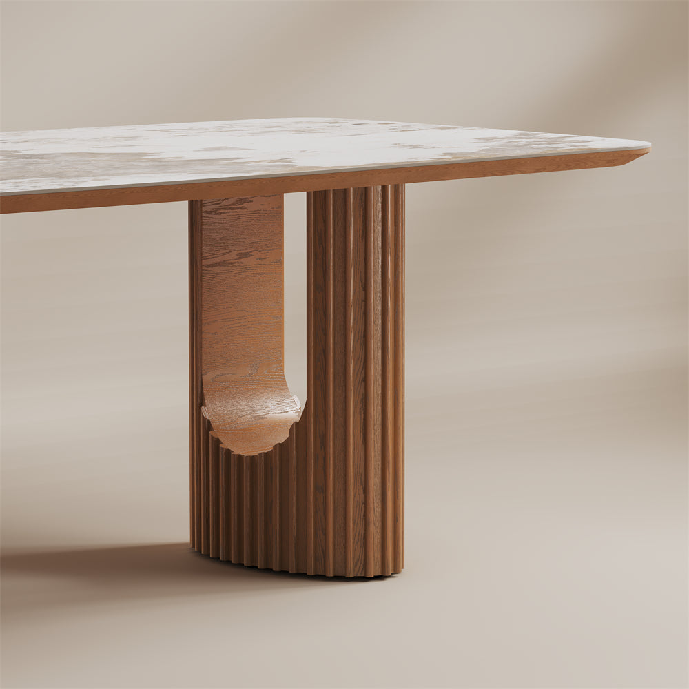 Silva – Table à manger moderne du milieu du siècle en pierre frittée brillante