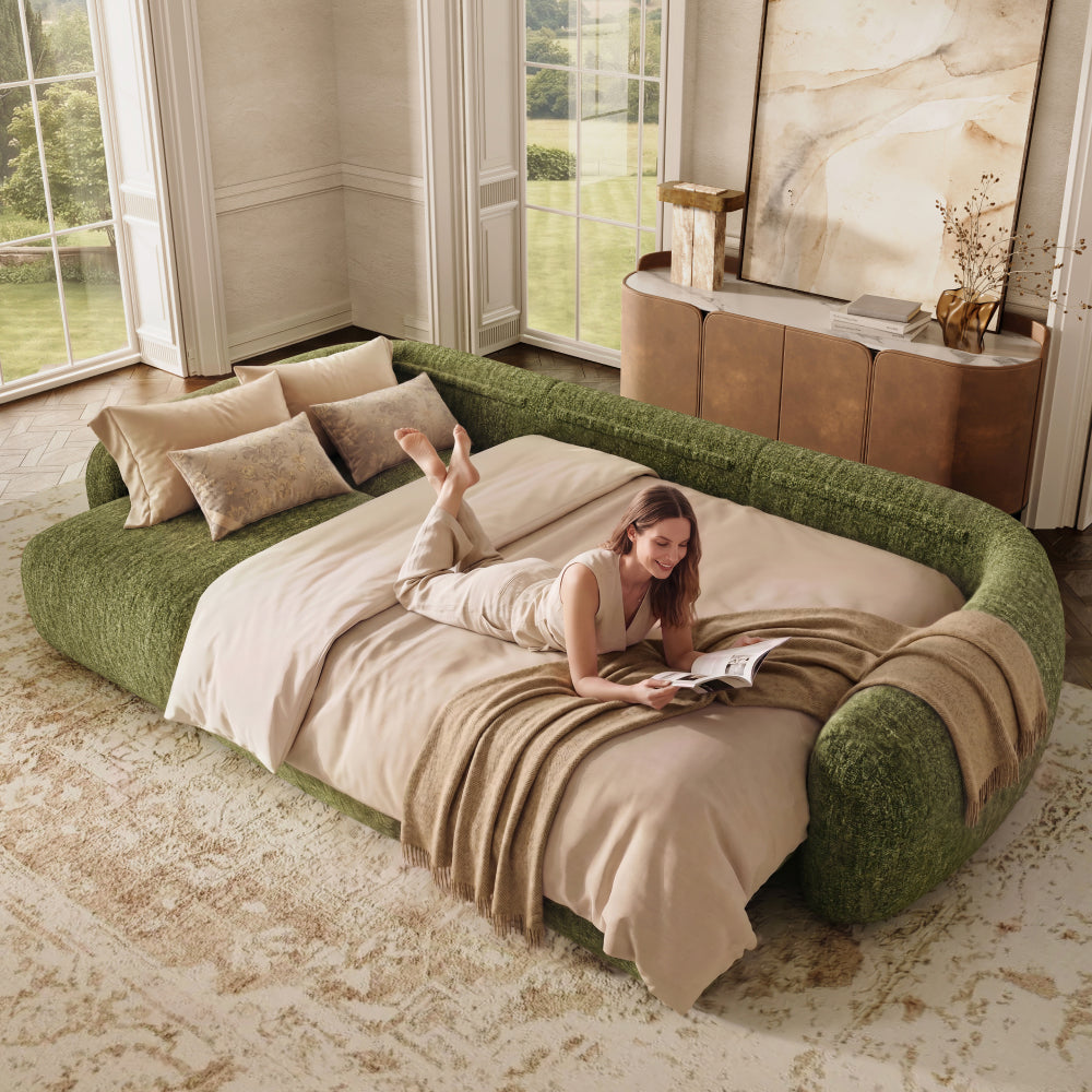 Mila Green Tweed Chenille 3 Seater