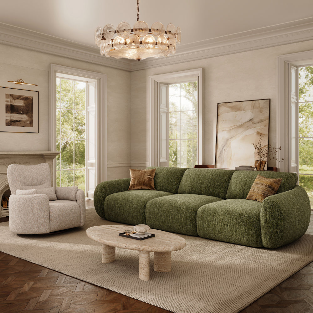 Mila Green Tweed Chenille 3 Seater reclined
