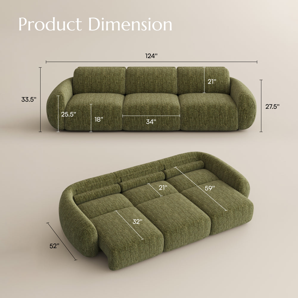 Mila Green Tweed Chenille 3 Seater dimensions