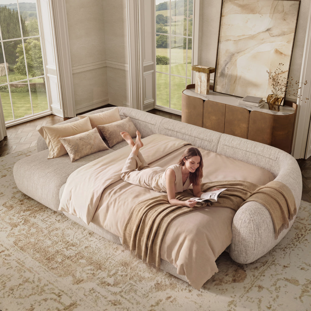 Mila Beige Tweed Chenille 3 Seater