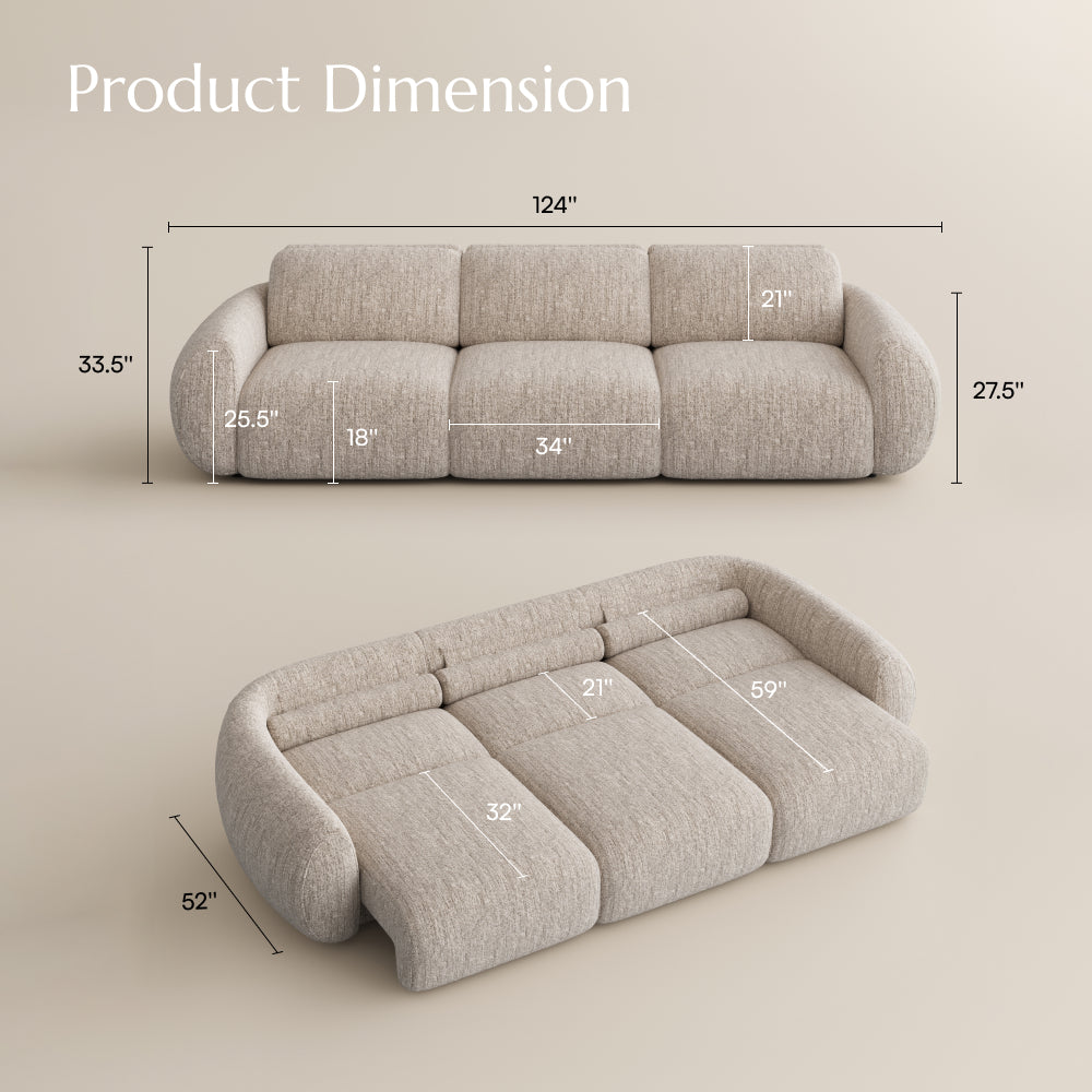 Mila Beige Tweed Chenille 3 Seater dimensions