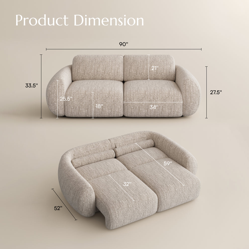 Mila Beige Tweed Chenille 2 Seater dimensions