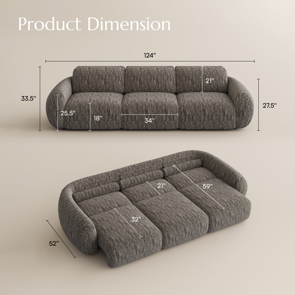 Mila Dark Gray Tweed Chenille 3 Seater dimensions