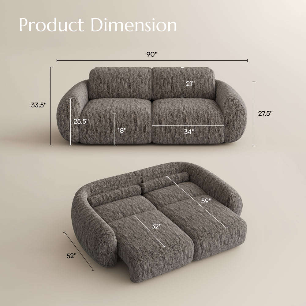 Mila Dark Gray Tweed Chenille 2 Seater dimensions