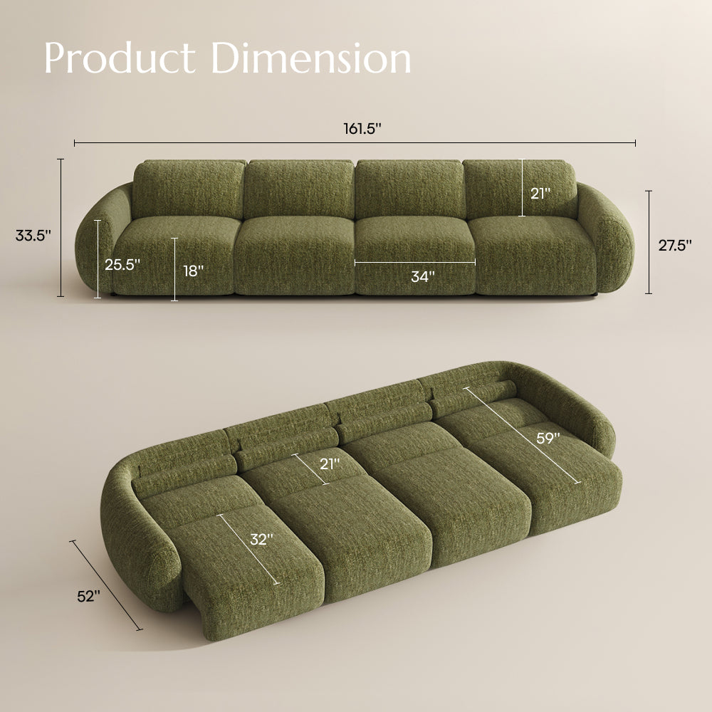 Mila Green Tweed Chenille 4 Seater dimensions