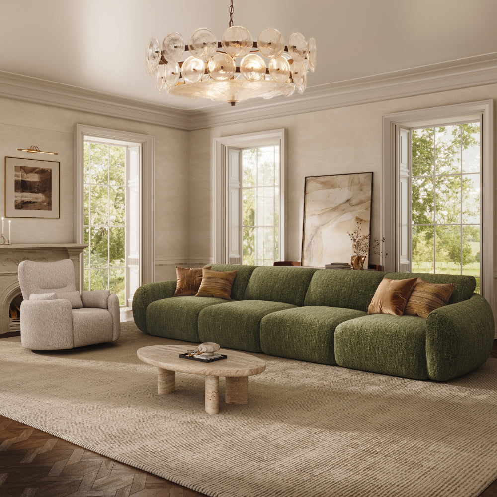 Mila Green Tweed Chenille 4 Seater reclined