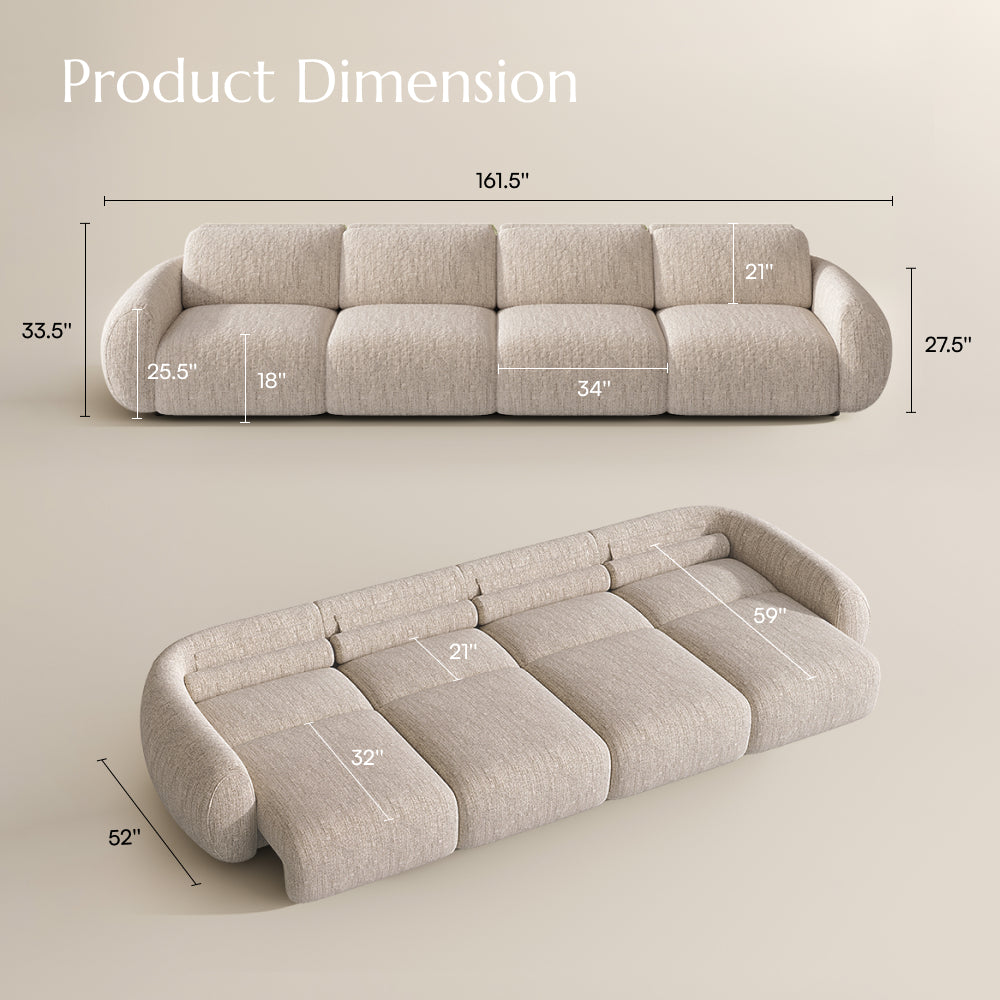 Mila Beige Tweed Chenille 4 Seater dimensions