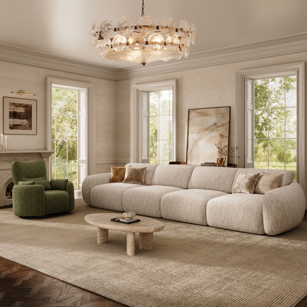 Mila Beige Tweed Chenille 4 Seater reclined