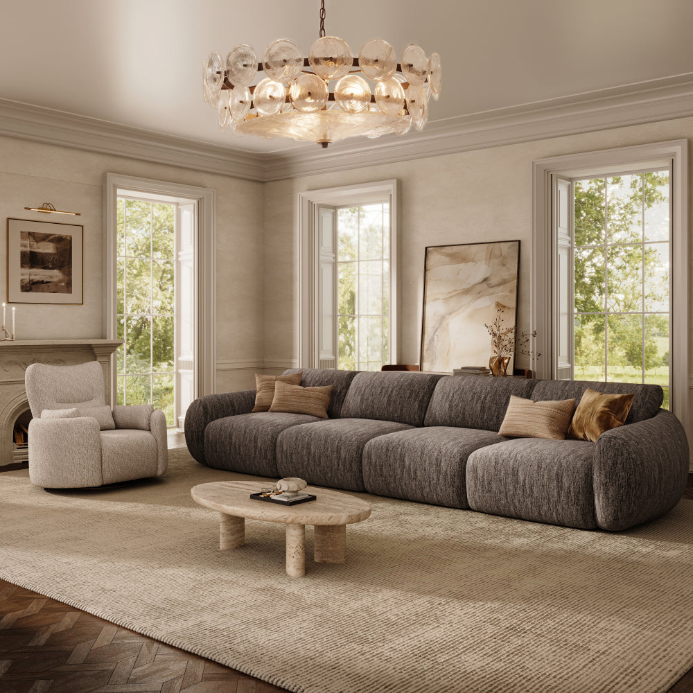 Mila Dark Gray Tweed Chenille 4 Seater reclined