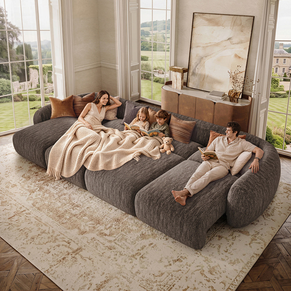 Mila Dark Gray Tweed Chenille 4 Seater