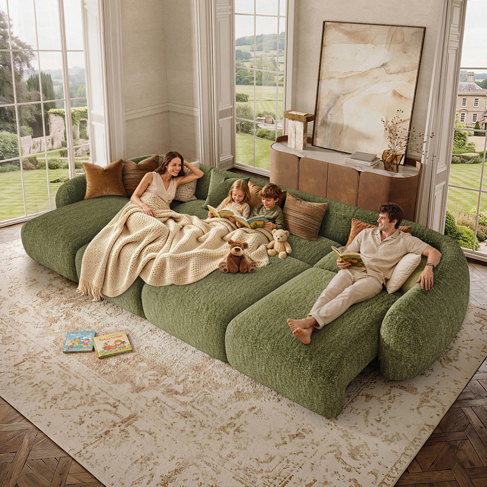 Mila Green Tweed Chenille 4 Seater