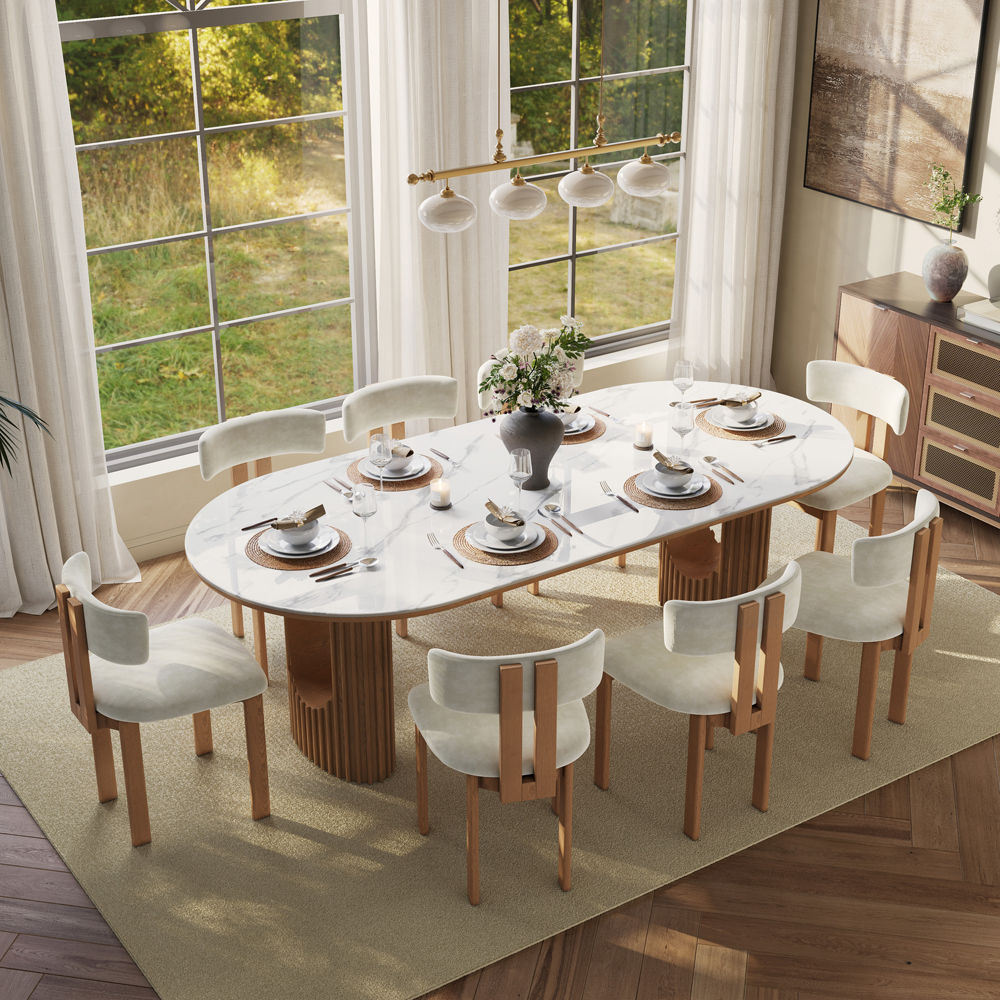 Silva - Table à manger ovale moderne en pierre frittée brillante