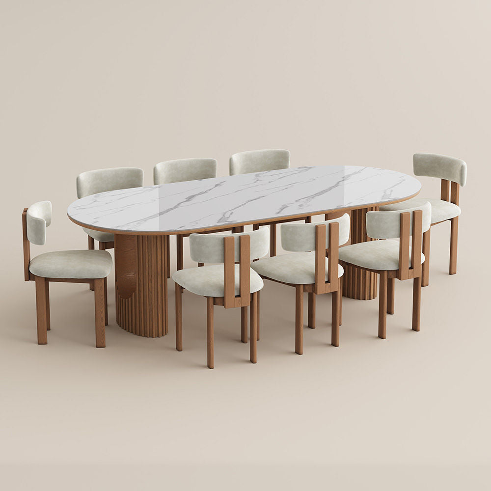 Silva - Table à manger ovale moderne en pierre frittée brillante