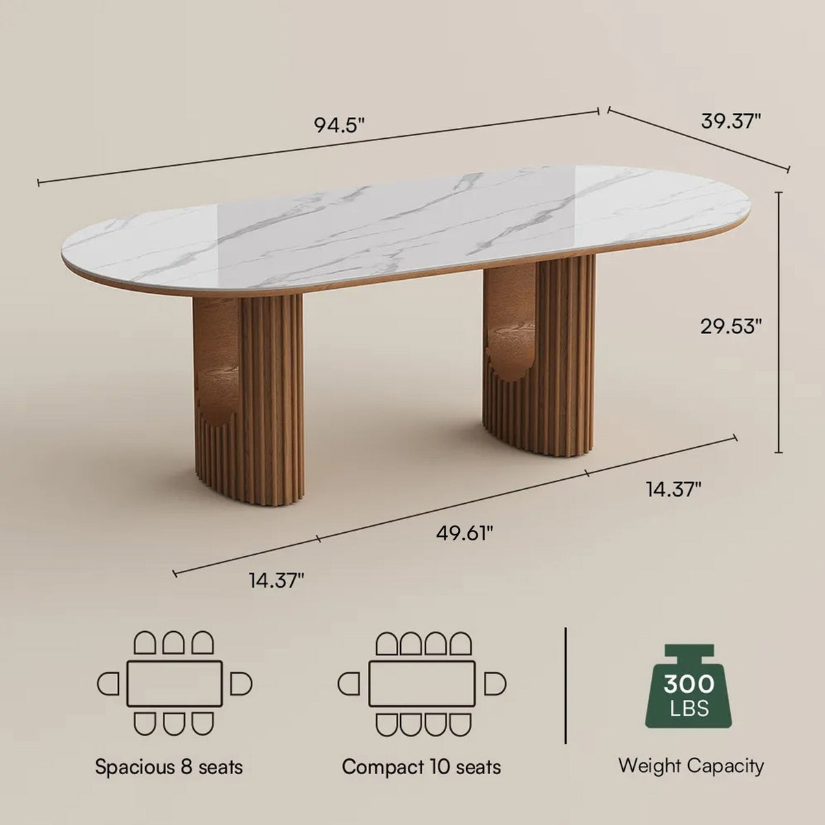 Silva - Table à manger ovale moderne en pierre frittée brillante