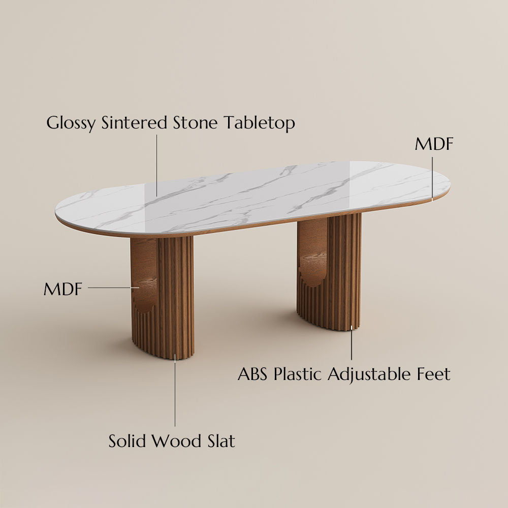 Silva - Table à manger ovale moderne en pierre frittée brillante