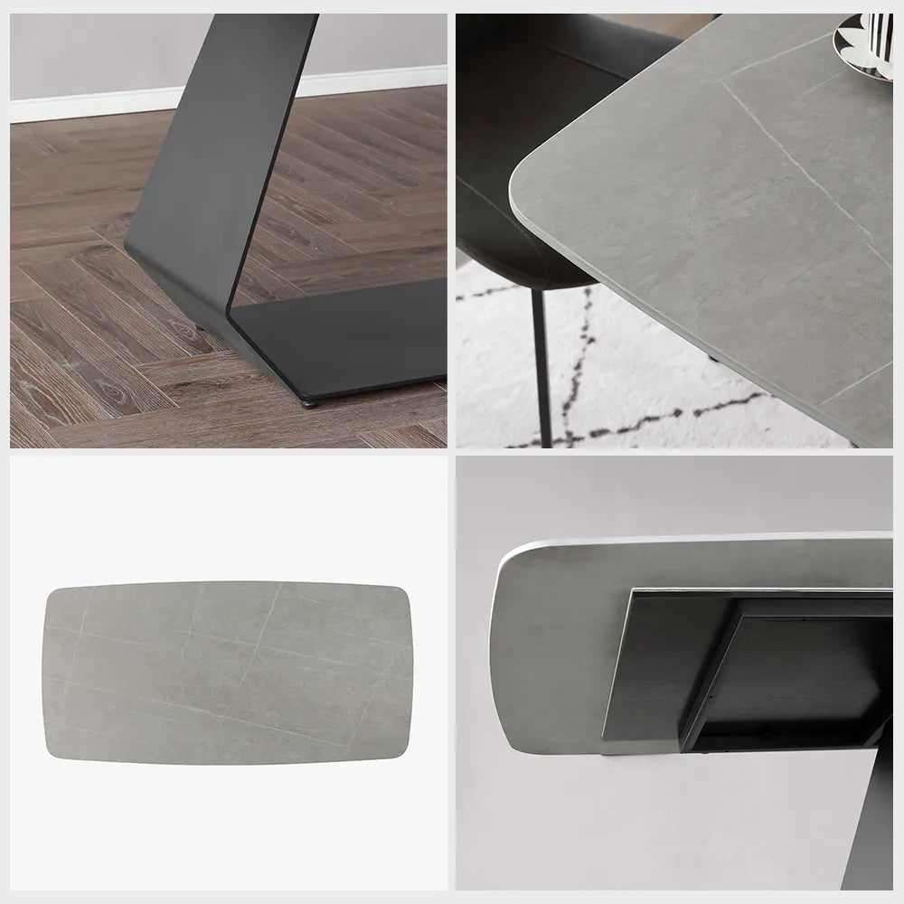 Table à manger moderne en pierre frittée grise de 71 po pour 4 à 6 personnes 