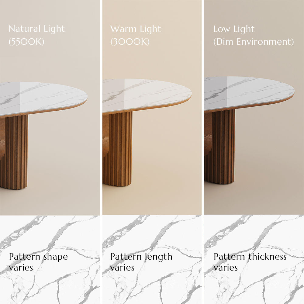 Silva - Table à manger ovale moderne en pierre frittée brillante