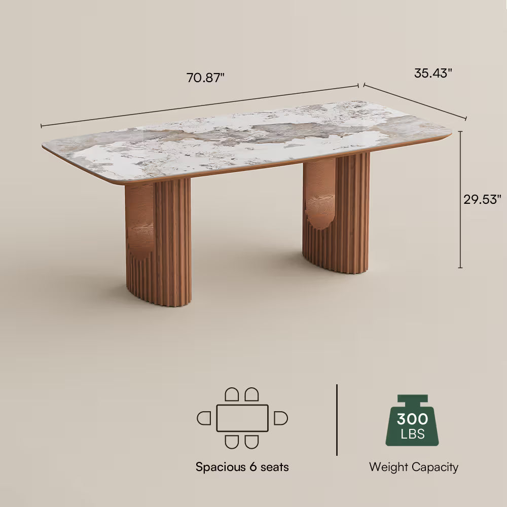 Silva – Table à manger moderne du milieu du siècle en pierre frittée brillante