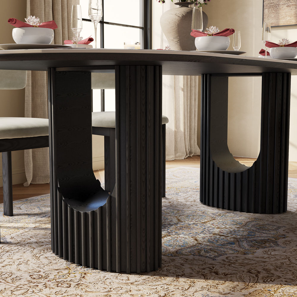 Silva - Table à manger ovale moderne en pierre frittée brillante