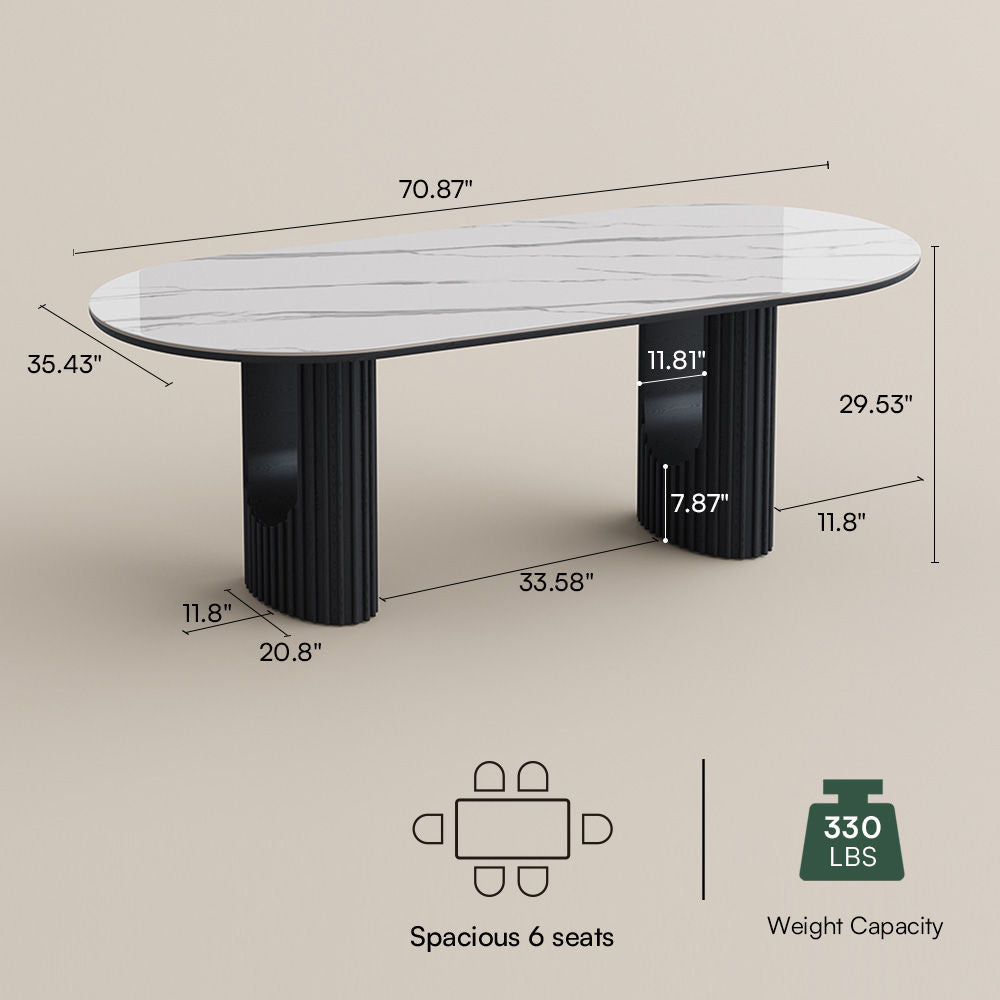 Silva - Table à manger ovale moderne en pierre frittée brillante