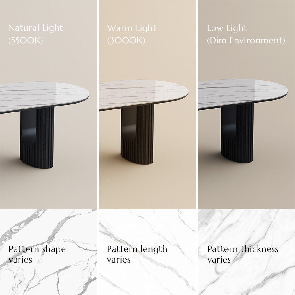 Silva - Table à manger ovale moderne en pierre frittée brillante