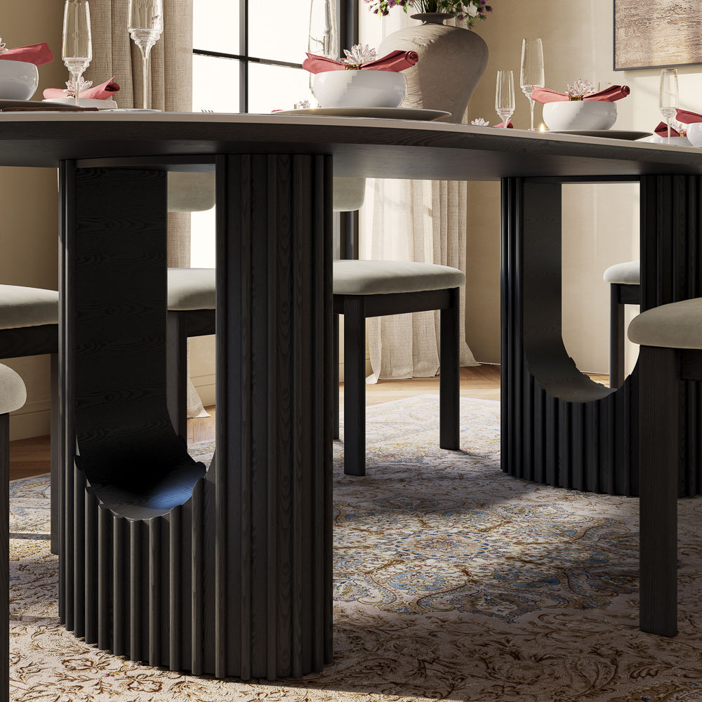 Silva - Table à manger ovale moderne en pierre frittée brillante