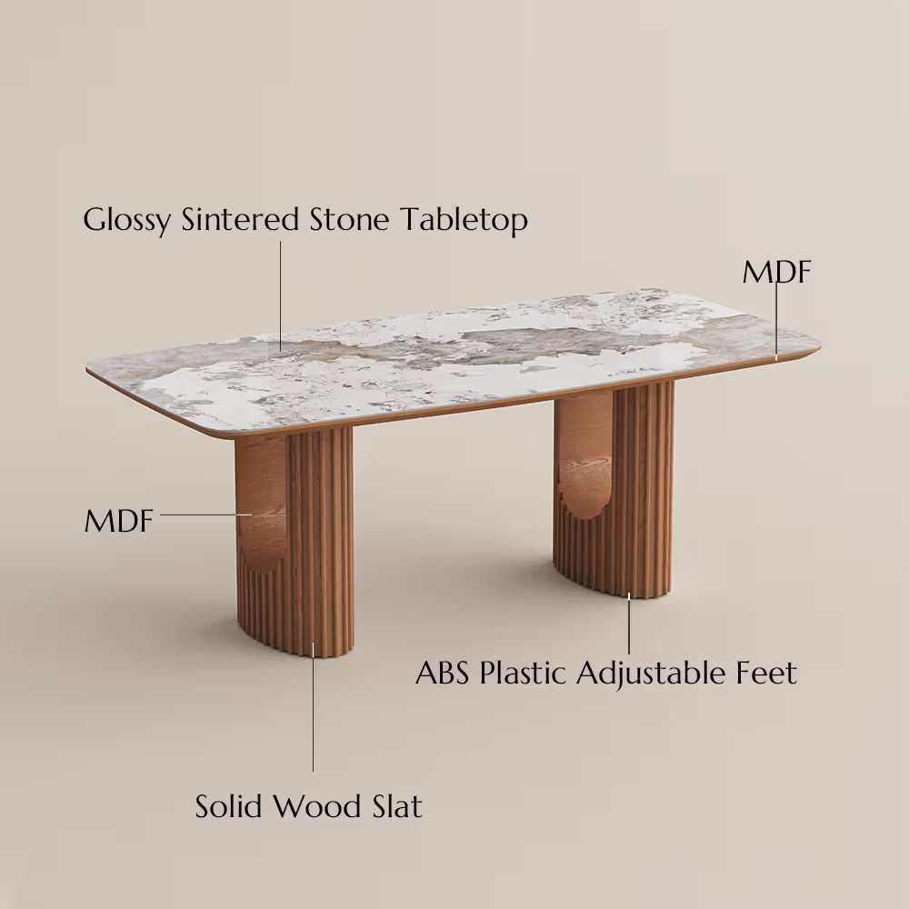 Silva – Table à manger moderne du milieu du siècle en pierre frittée brillante