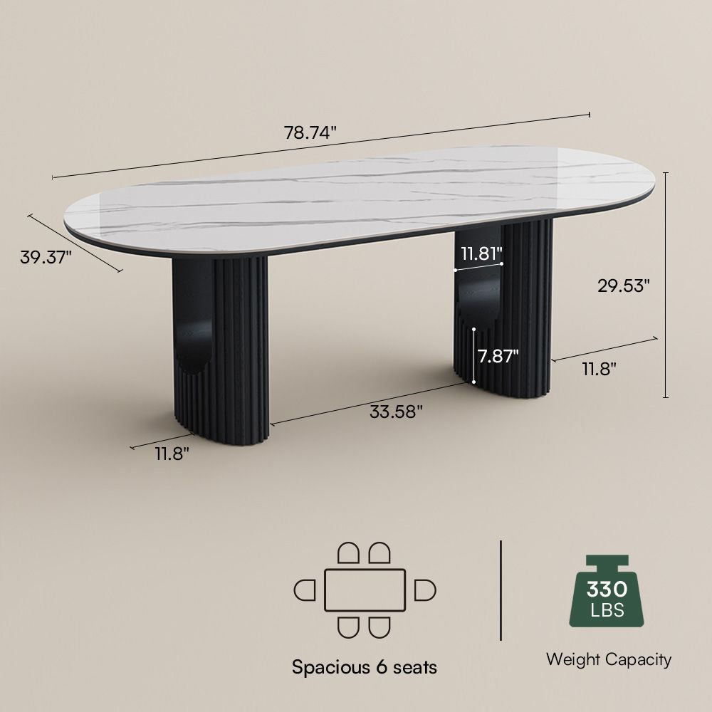 Silva - Table à manger ovale moderne en pierre frittée brillante