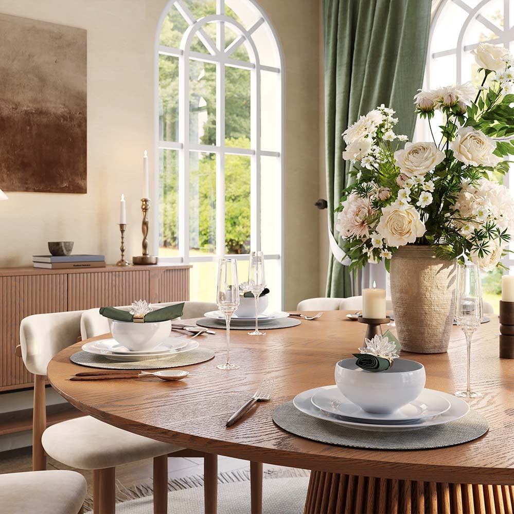59" Round Wood Dining Table with Fluted Pedestal Base – Walnut — view 4