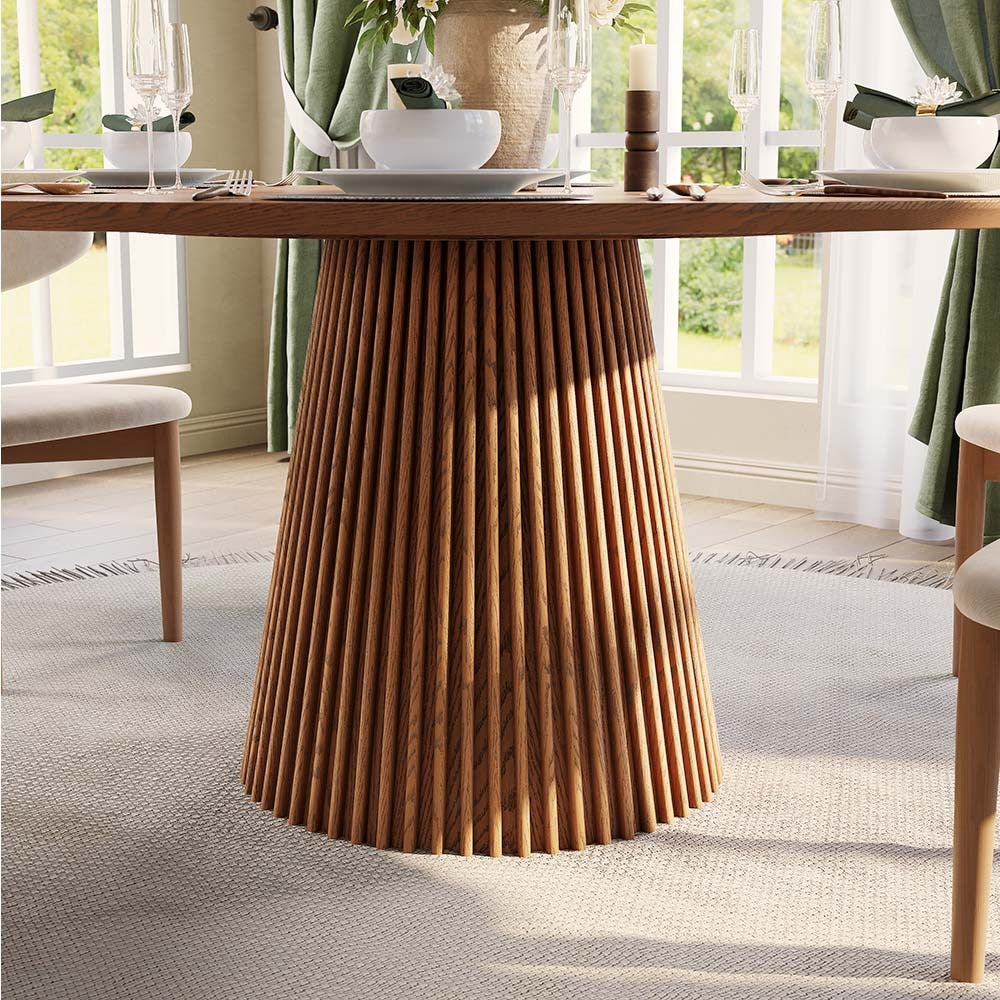 59" Round Wood Dining Table with Fluted Pedestal Base – Walnut — view 5
