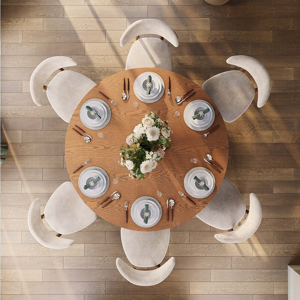 59" Round Wood Dining Table with Fluted Pedestal Base – Walnut — view 7