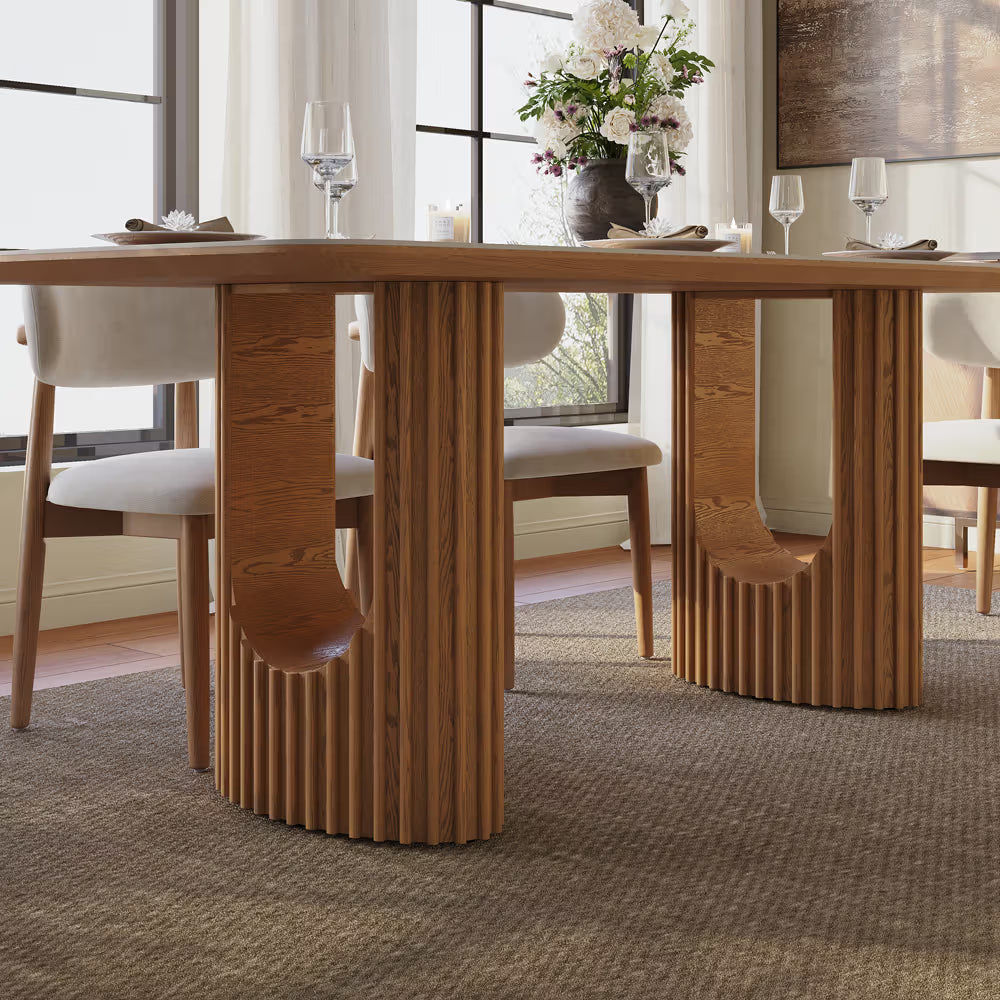 Silva – Table à manger moderne du milieu du siècle en pierre frittée brillante
