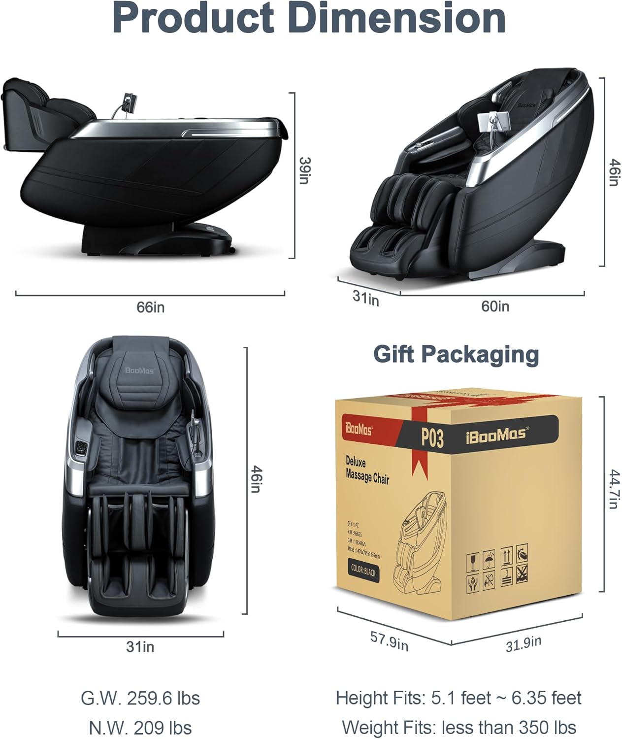 IBM-P03 Dual Mech Ultimate 4D Mimic Space Capsule 180° Zero Gravity Massage Chair