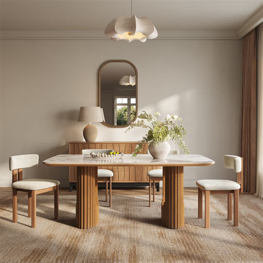 Silva – Table à manger moderne du milieu du siècle en pierre frittée brillante