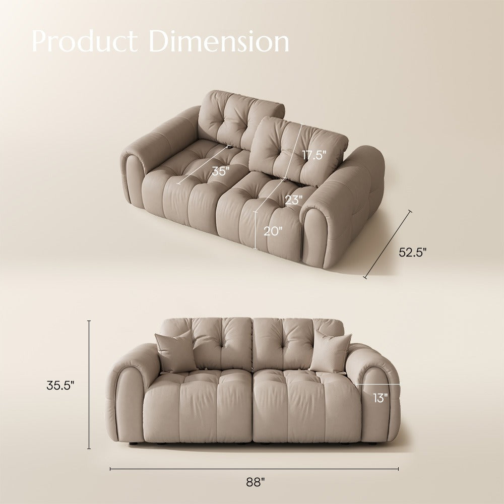 88-inch beige leather tufted sofa dimension diagram