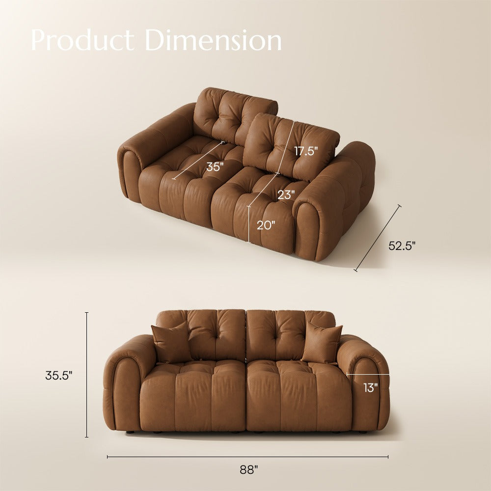 88-inch brown leather tufted sofa dimension diagram