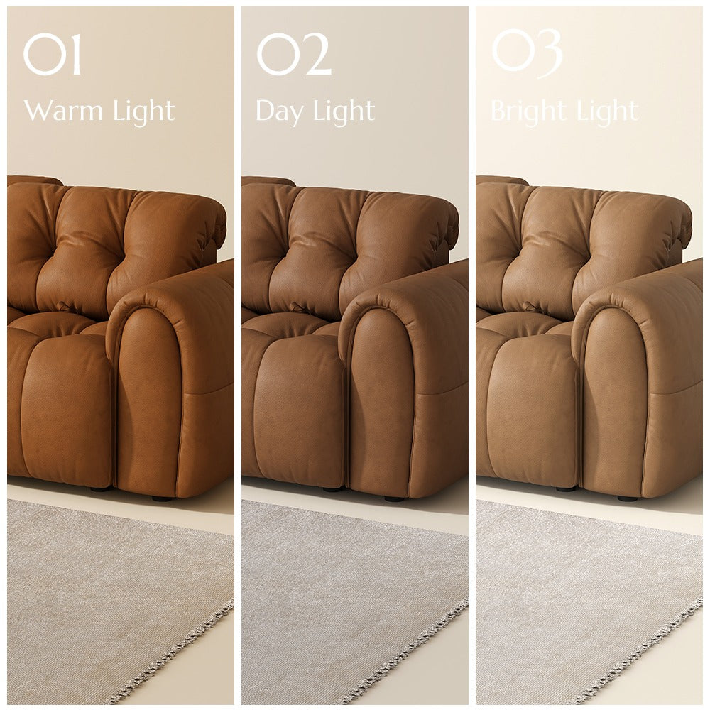 Brown leather colour shown in warm, day and bright light
