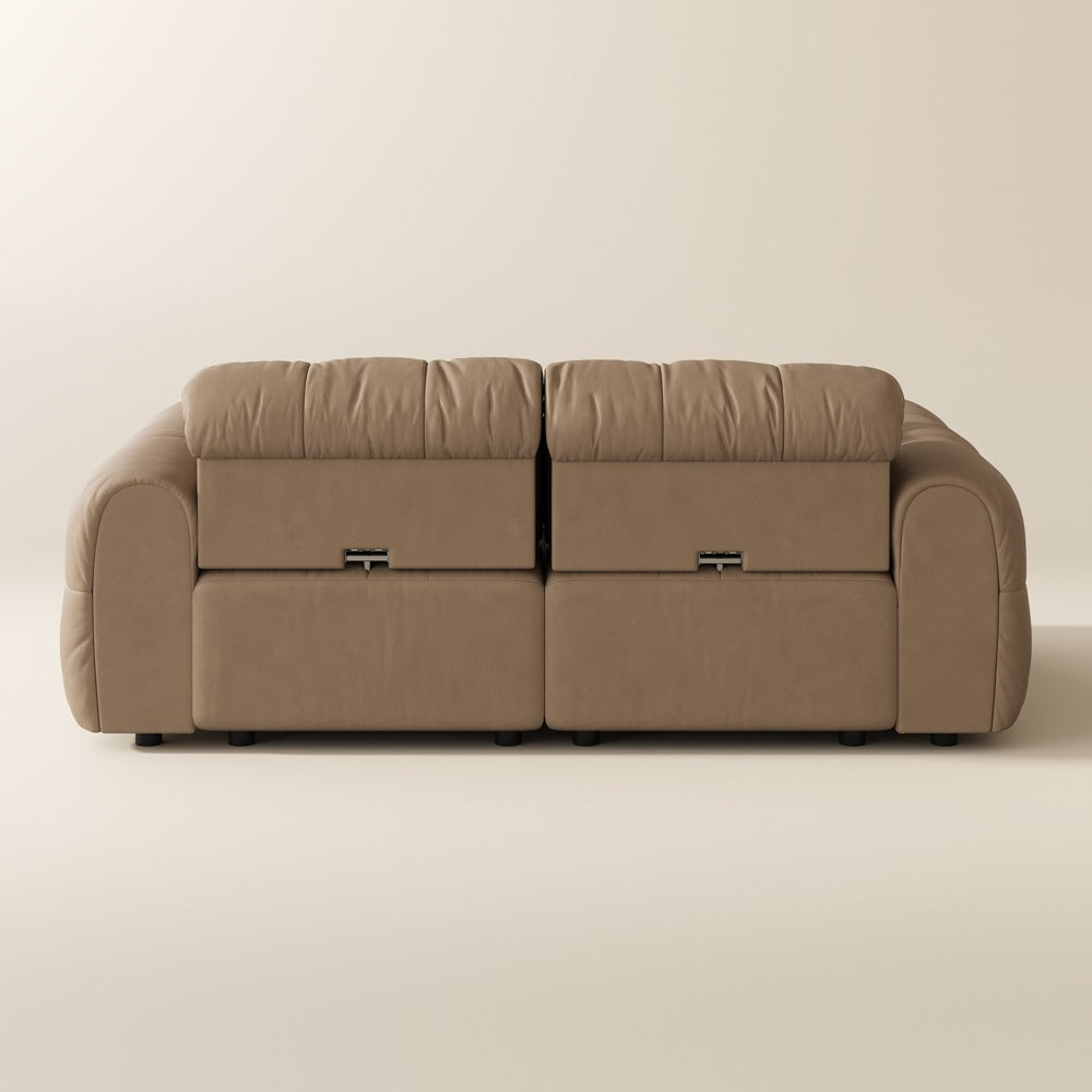 88-inch khaki leather tufted modular sofa, back view