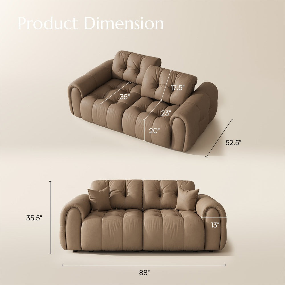 88-inch khaki leather tufted sofa dimension diagram