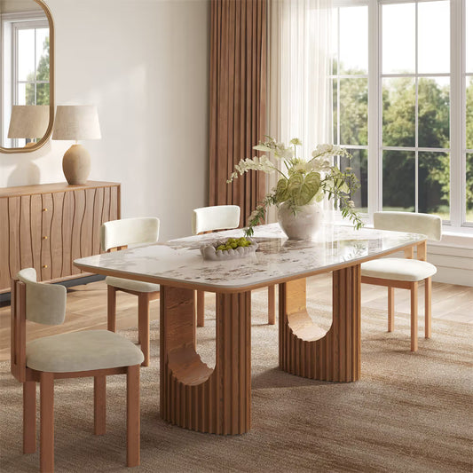 Silva – Table à manger moderne du milieu du siècle en pierre frittée brillante