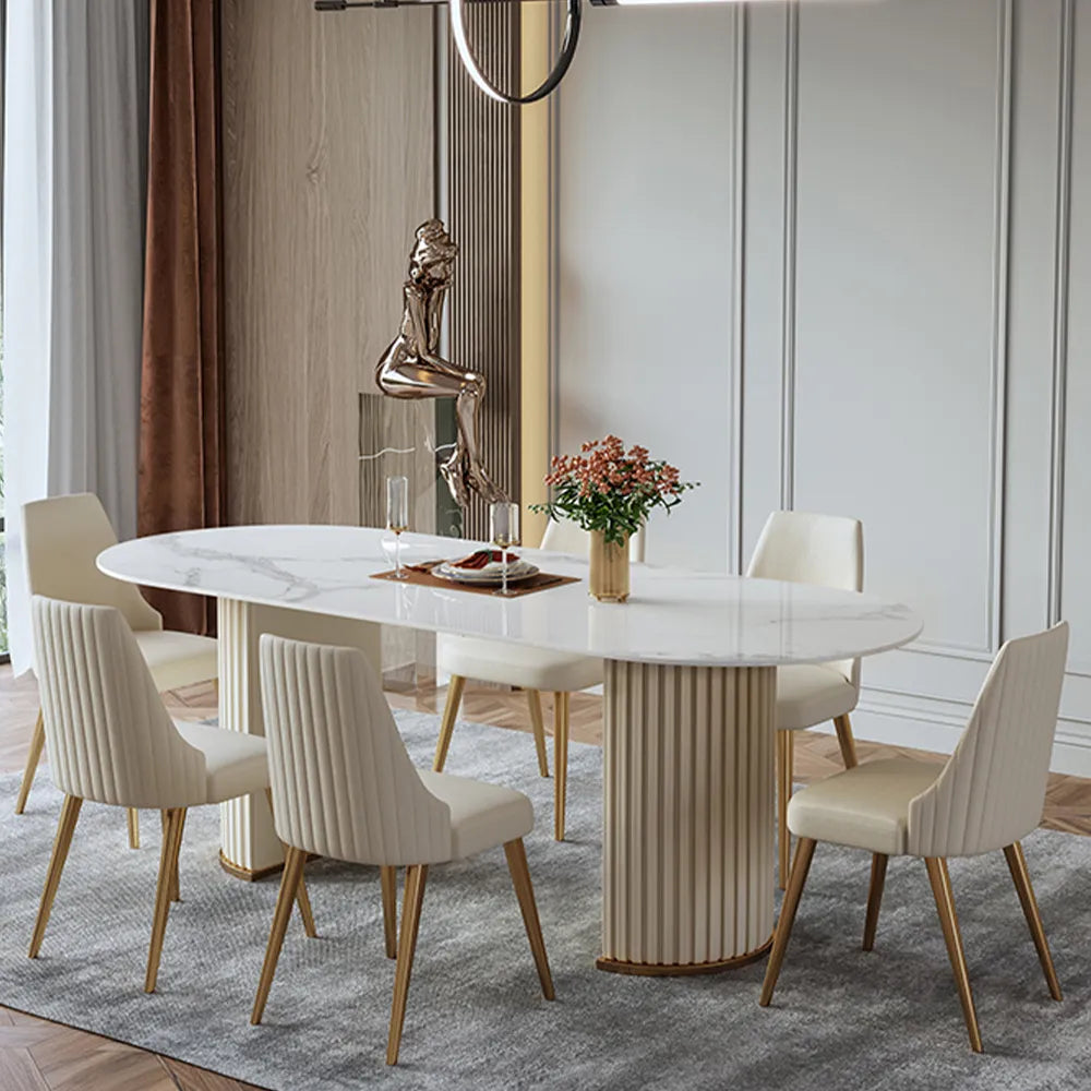 Lira - Table à manger ovale en pierre frittée brillante 